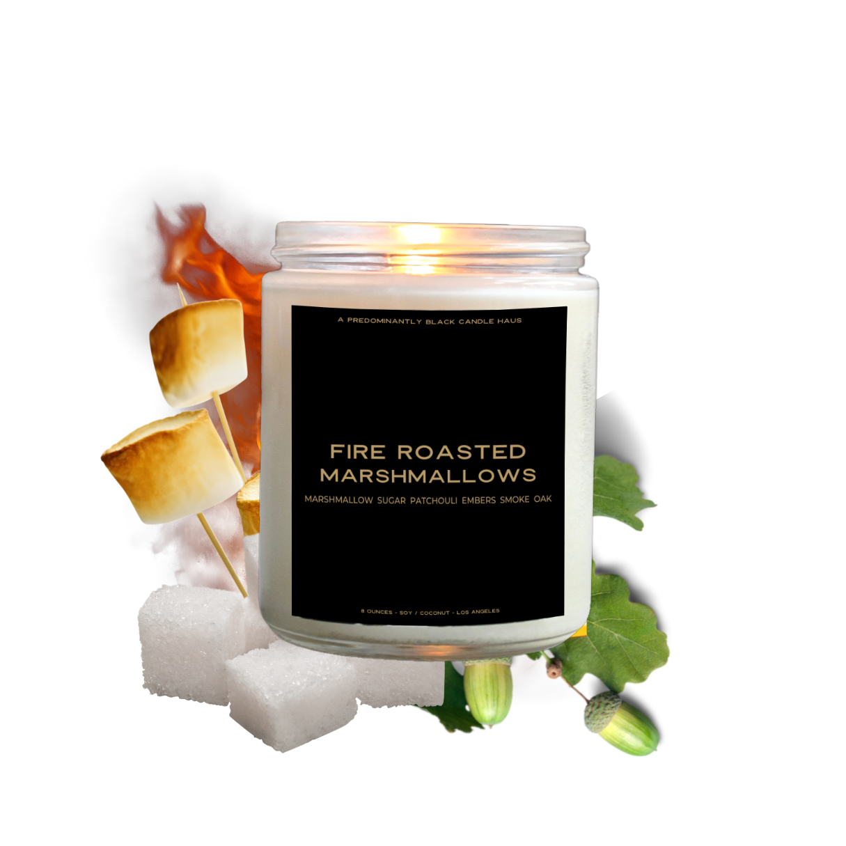 FIRE ROASTED MARSHMALLOWS Predominantly Black Fire roasted marshmallows predominantly black