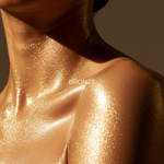 Sun Glaze Shimmer Body Oil: golden shimmer oil finish on shoulders and chest — Predominantly Black