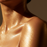 Sun Glaze Shimmer Body Oil: golden shimmer oil finish on shoulders and chest — Predominantly Black