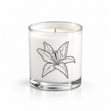 OPEN soy-coconut scented candle in clear glass with a botanical illustration; sea salt and jasmine fragrance — Predominantly Black