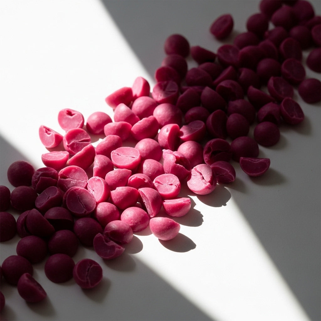 Red and pink scented wax melt pieces on white — Predominantly Black