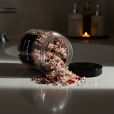 WILD ROSE bath salts spilling from a jar; rose and jasmine fragrance — Predominantly Black
